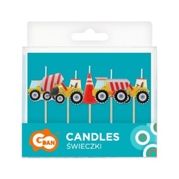 Vehicle Building Blocks Construction birthday candle set, set of 5