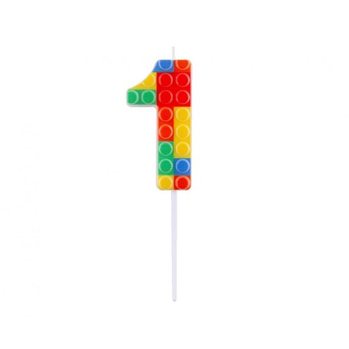 Colour Pick Blocks Building block number candle for cake, number candle 1