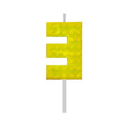 Blocks Yellow Blocks Building Block No. 3 Yellow Birthday Candle, Number Candle