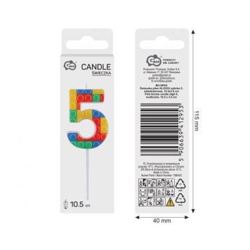 Colour Pick Blocks Building block number candle, birthday candle - number 5