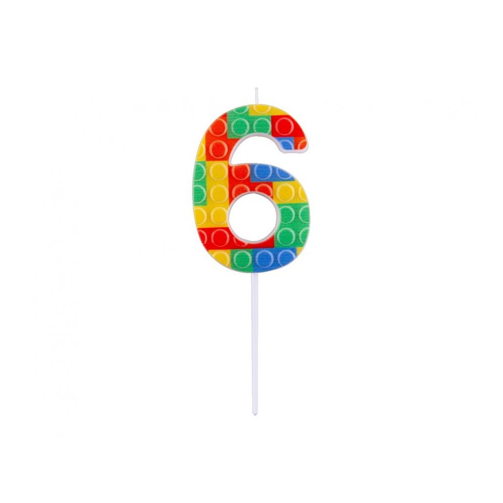 Colour Pick Blocks Building Block Cake Candle, Number Candle 6