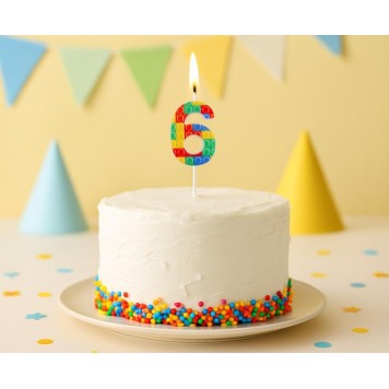 Colour Pick Blocks Building Block Cake Candle, Number Candle 6