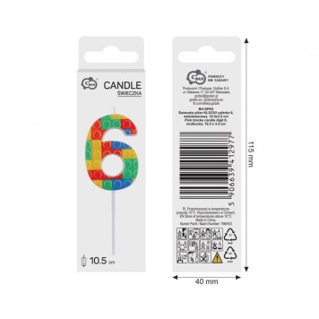 Colour Pick Blocks Building Block Cake Candle, Number Candle 6