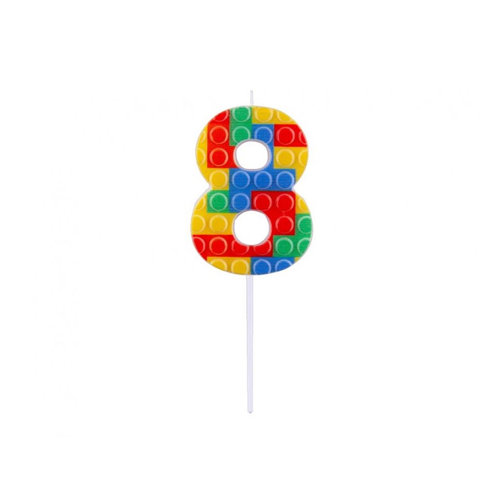 Colour Pick Blocks Building block number 8 candle, numeral candle