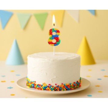 Colour Pick Blocks Building block number 8 candle, numeral candle