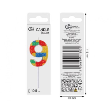 Colour Pick Blocks Building Block 9 Candle, Number Candle