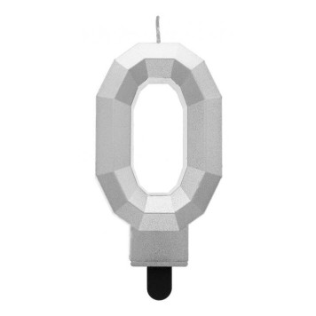 Number Diamond Metallic Silver number 0 candle, cake candle