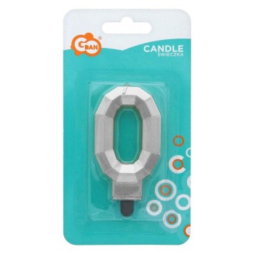 Number Diamond Metallic Silver number 0 candle, cake candle