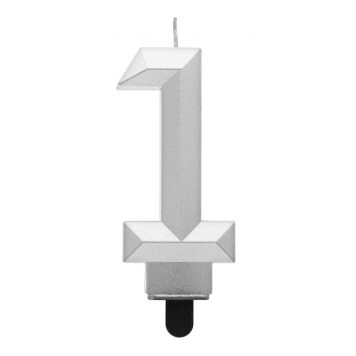 Number Diamond Metallic Silver number 1 candle, birthday candle