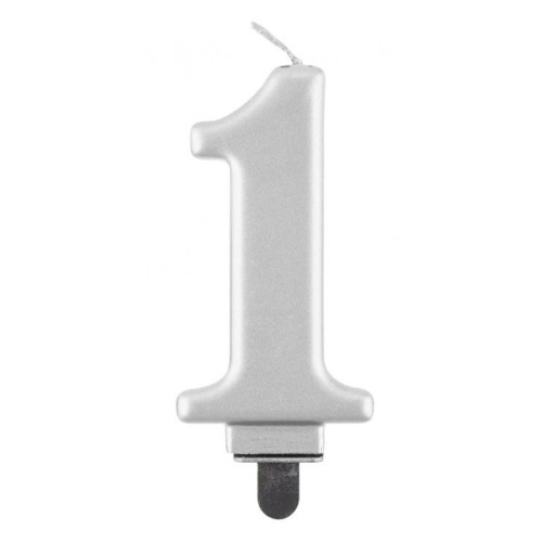 Number Metallic Silver number 1 candle, celebration candle