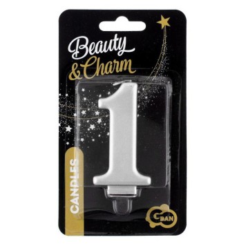 Number Metallic Silver number 1 candle, celebration candle