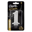 Number Metallic Silver number 1 candle, celebration candle