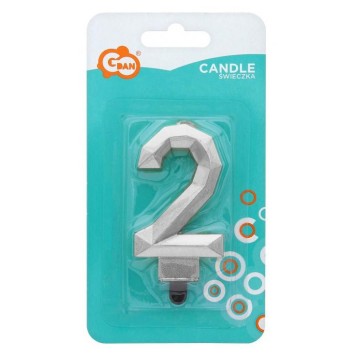 Number Diamond Metallic Silver number 2 candle, cake candle