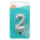 Number Diamond Metallic Silver number 2 candle, cake candle