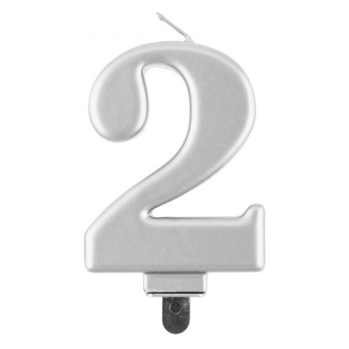 Number Metallic Silver number 2 candle, cake candle