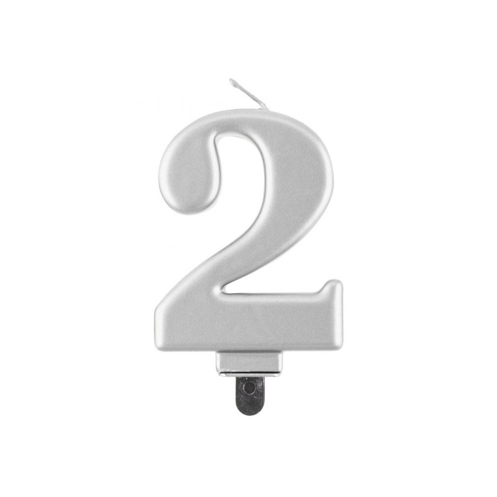 Number Metallic Silver number 2 candle, cake candle