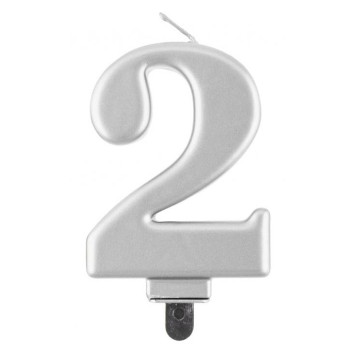 Number Metallic Silver number 2 candle, cake candle