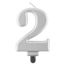 Number Metallic Silver number 2 candle, cake candle
