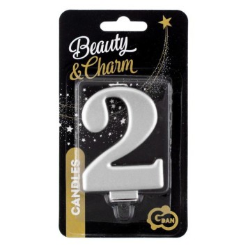 Number Metallic Silver number 2 candle, cake candle