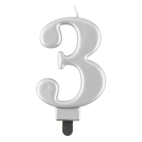 Number Metallic Silver number 3 candle, cake candle
