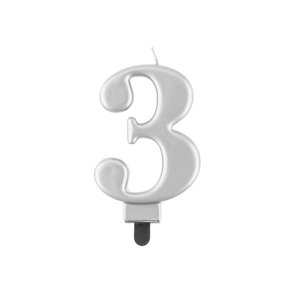 Number Metallic Silver number 3 candle, cake candle