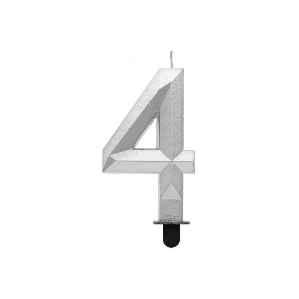 Number Diamond Metallic Silver number 4 candle, cake candle