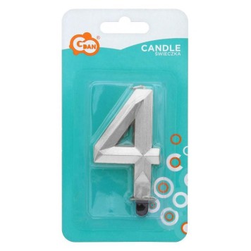 Number Diamond Metallic Silver number 4 candle, cake candle