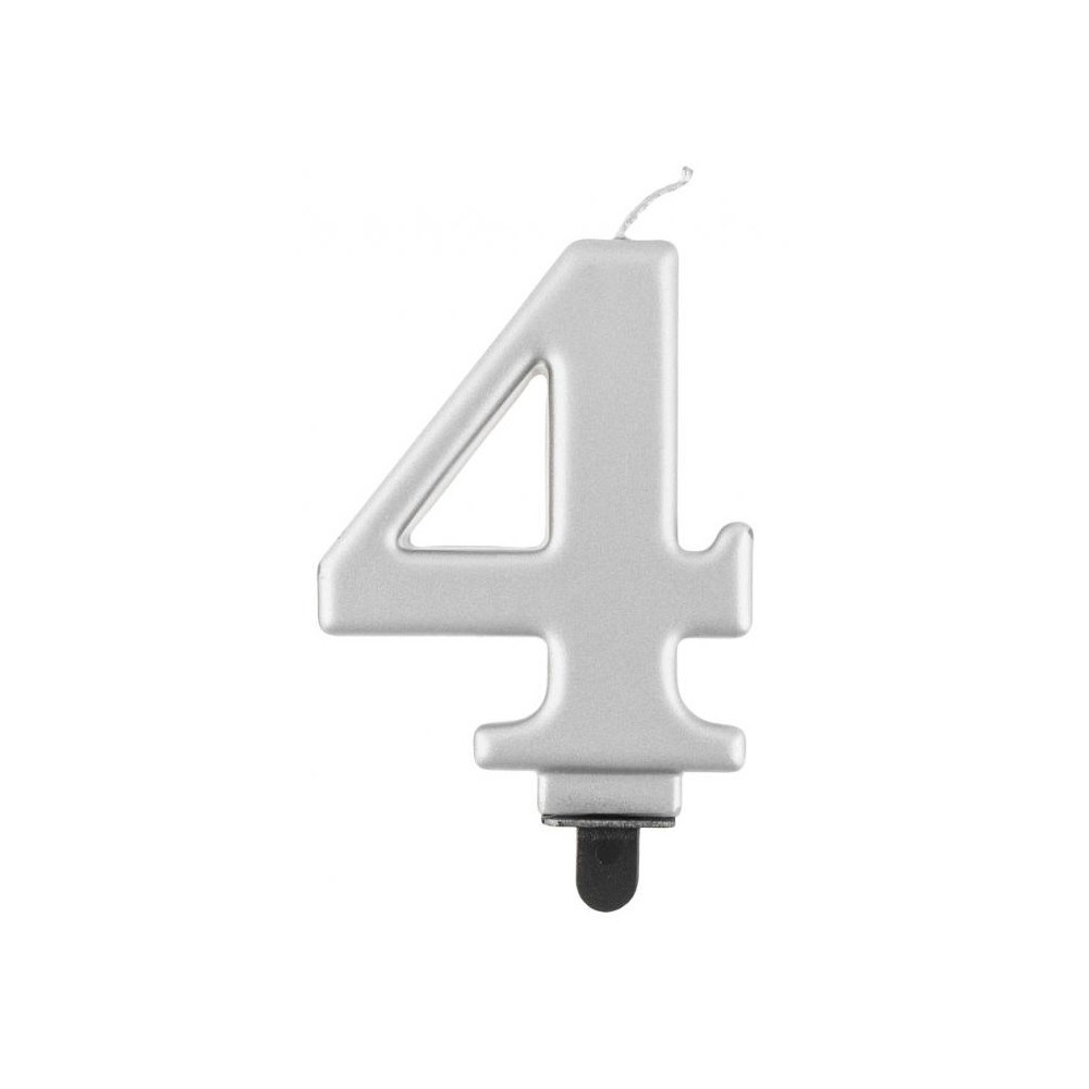 Number Metallic Silver number 4 candle, birthday candle