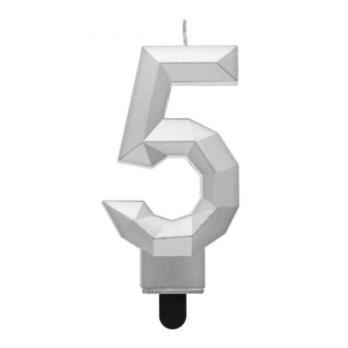 Number Diamond Metallic Silver 5 numerical candle, cake candle
