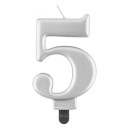 Number Metallic Silver number 5 candle, cake candle