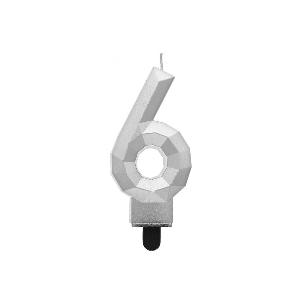Number Diamond Metallic Silver number 6 birthday candle, cake candle
