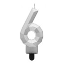 Number Diamond Metallic Silver number 6 birthday candle, cake candle