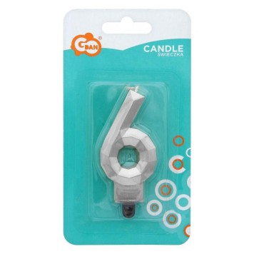 Number Diamond Metallic Silver number 6 birthday candle, cake candle