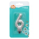 Number Diamond Metallic Silver number 6 birthday candle, cake candle