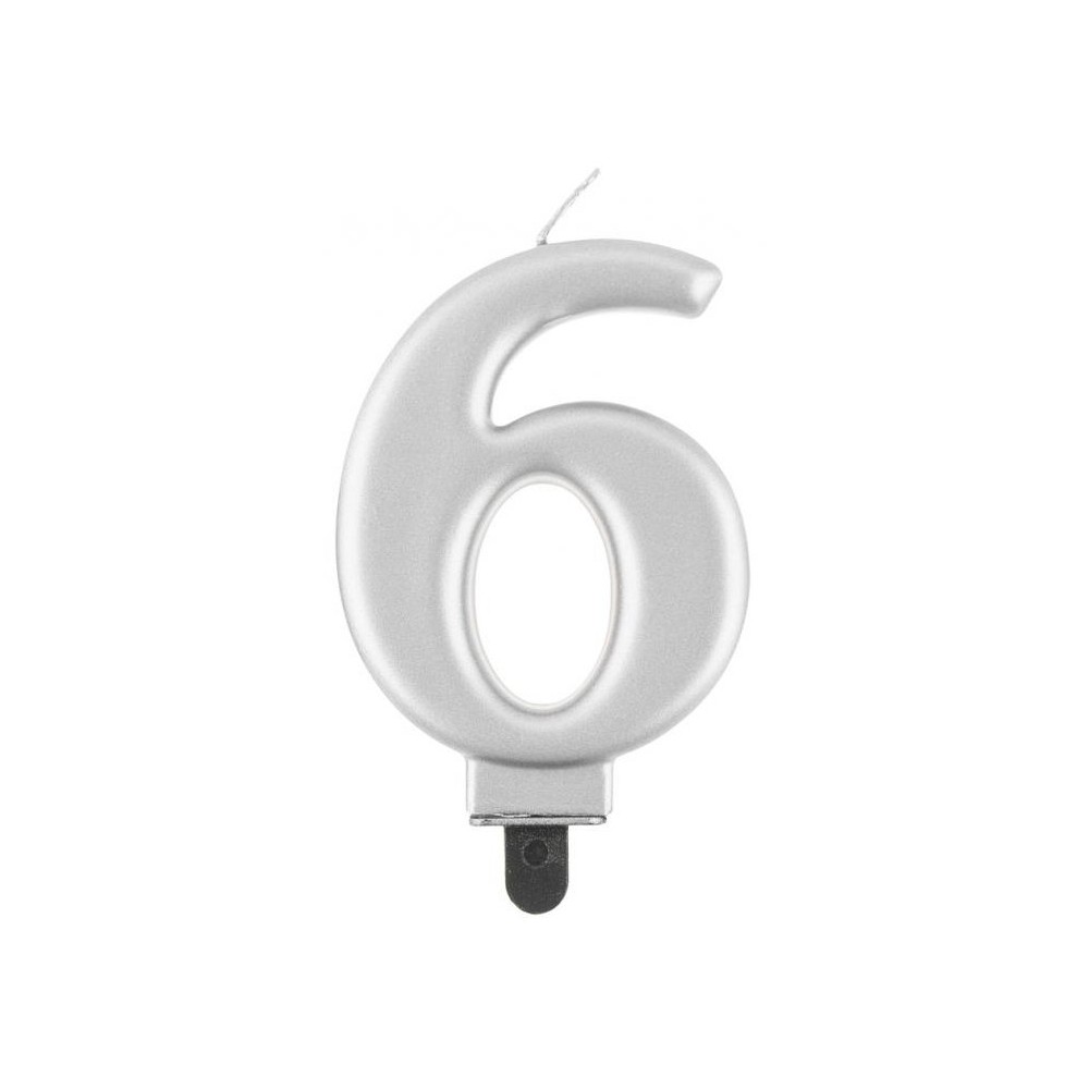 Number Metallic Silver number 6 birthday candle