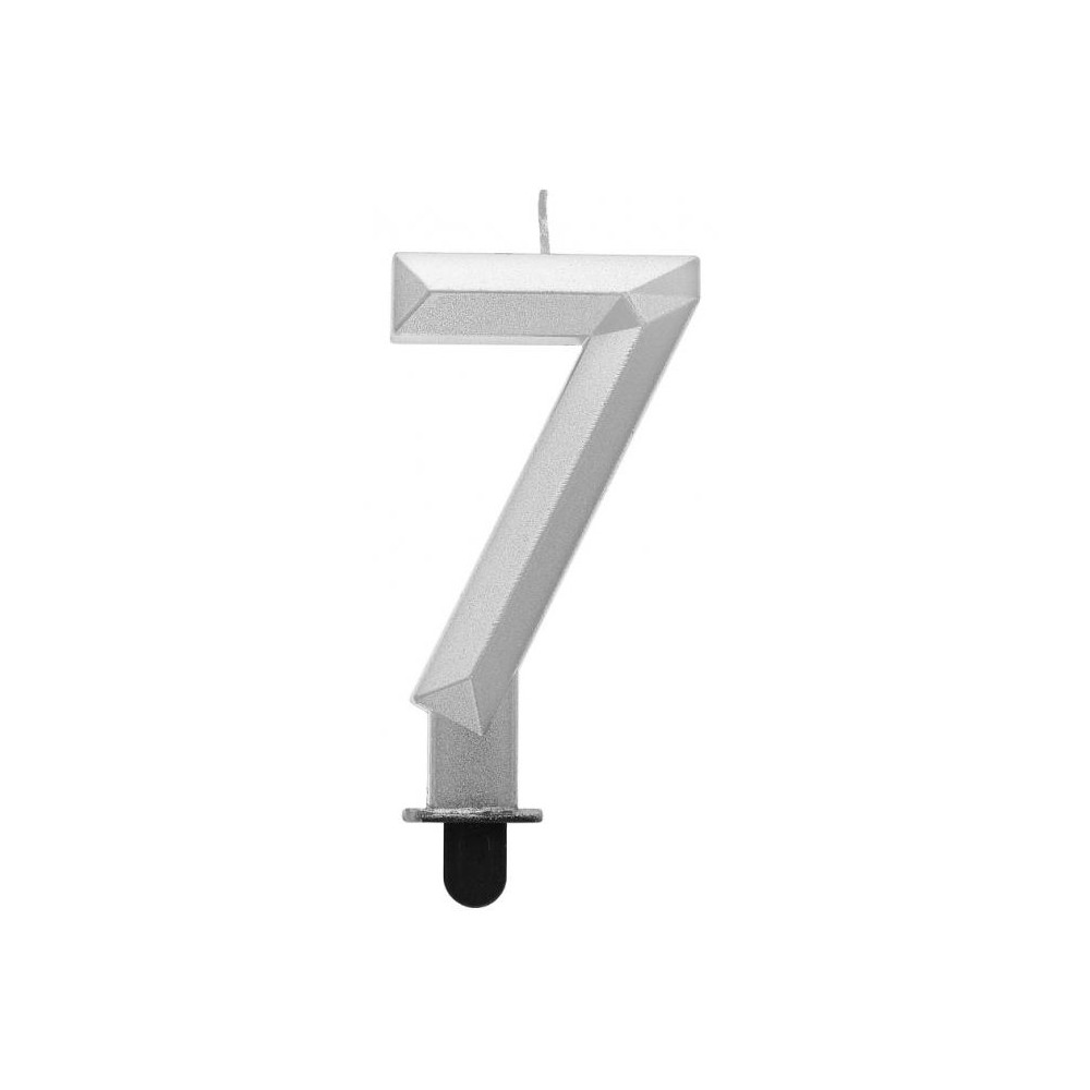 Number Diamond Metallic Silver number 7 candle, cake candle