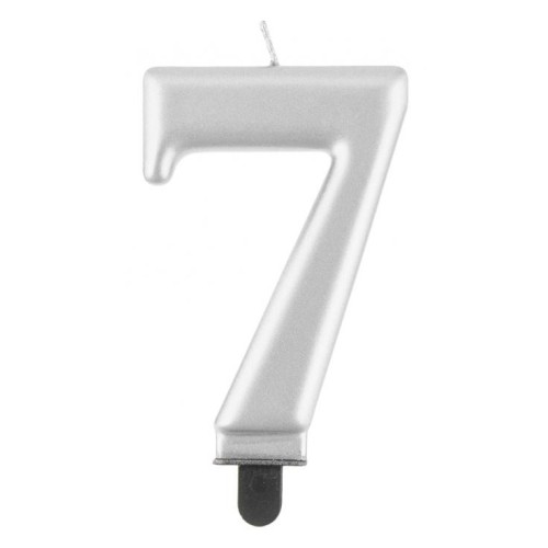 Number Metallic Silver number 7 candle, cake candle