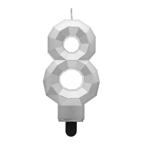 Number Diamond Metallic Silver number 8 birthday candle