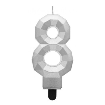 Number Diamond Metallic Silver number 8 birthday candle