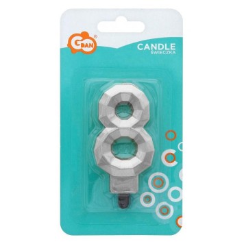 Number Diamond Metallic Silver number 8 birthday candle
