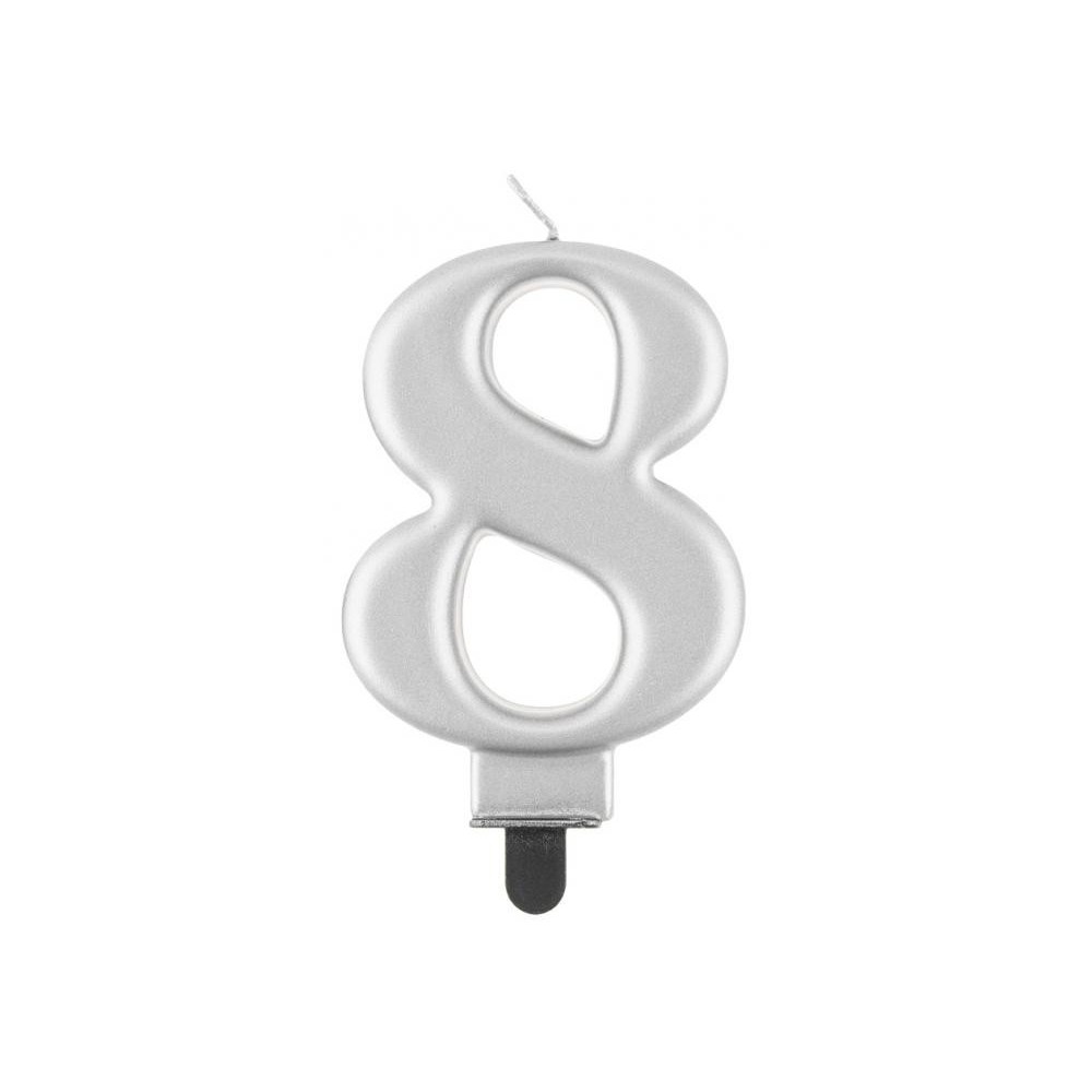 Number Metallic Silver number 8 candle, cake candle