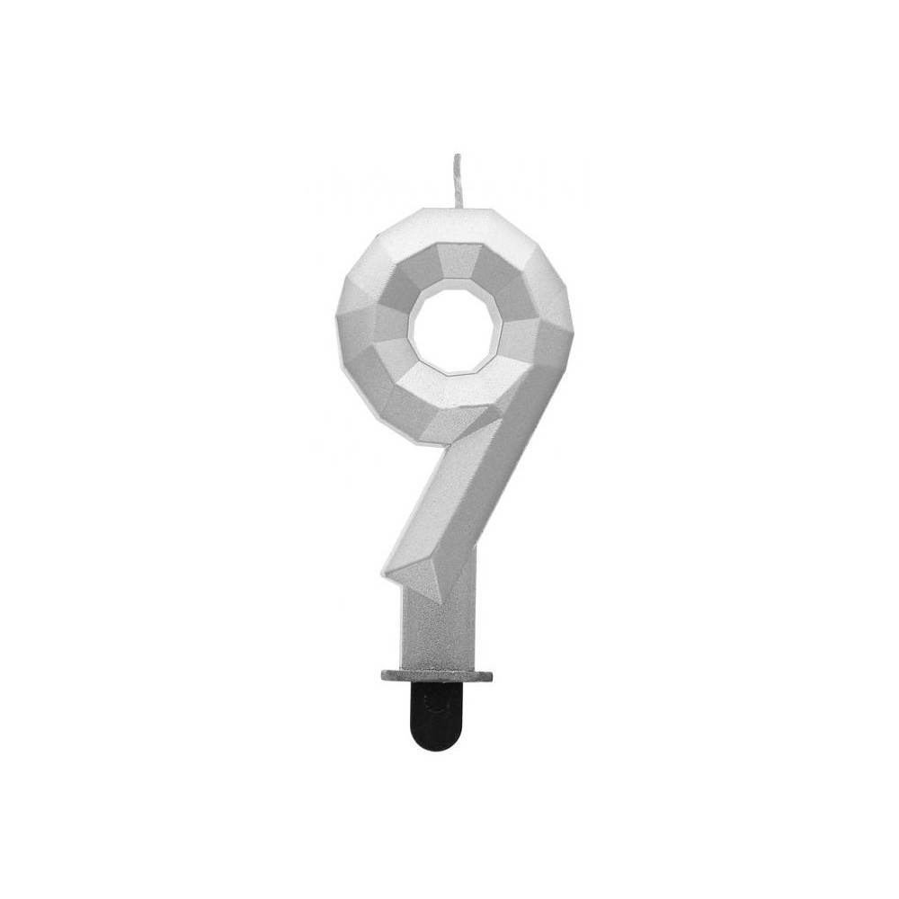 Number Diamond Metallic Silver number 9 birthday candle, cake candle