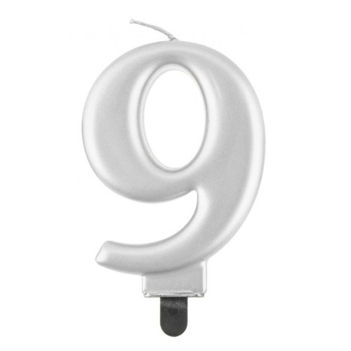 Number Metallic Silver number 9 candle, cake candle