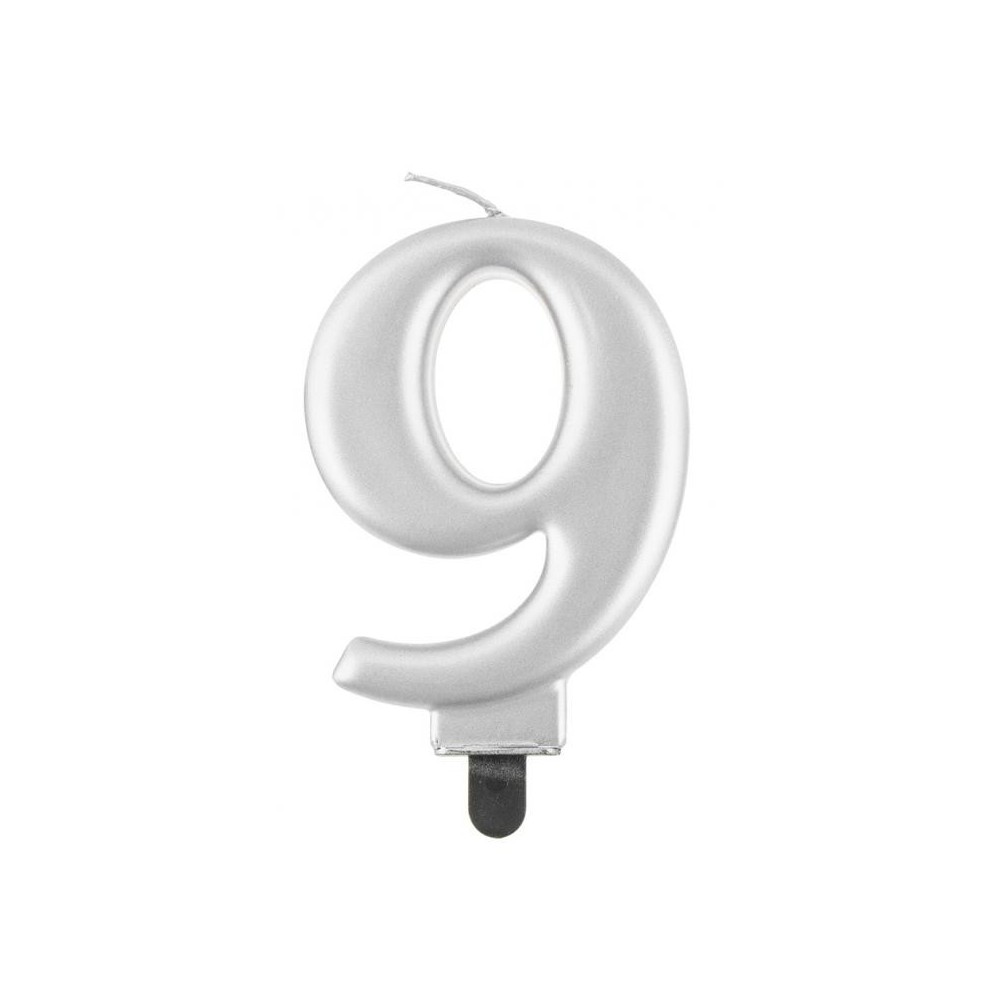 Number Metallic Silver number 9 candle, cake candle
