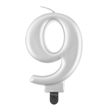 Number Metallic Silver number 9 candle, cake candle