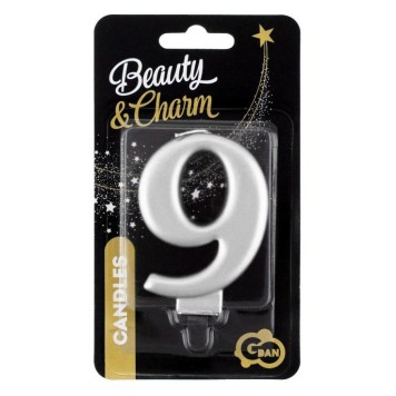 Number Metallic Silver number 9 candle, cake candle
