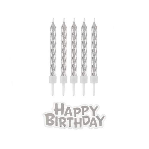 Happy Birthday B&C Silver Silver Happy Birthday Candle Set 16 pcs