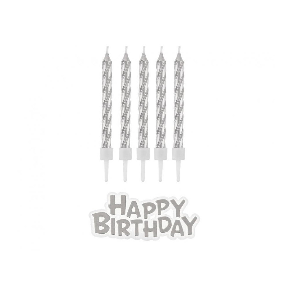 Happy Birthday B&C Silver Silver Happy Birthday Candle Set 16 pcs