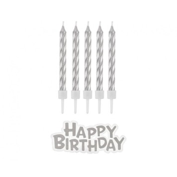 Happy Birthday B&C Silver Silver Happy Birthday Candle Set 16 pcs