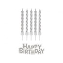Happy Birthday B&C Silver Silver Happy Birthday Candle Set 16 pcs